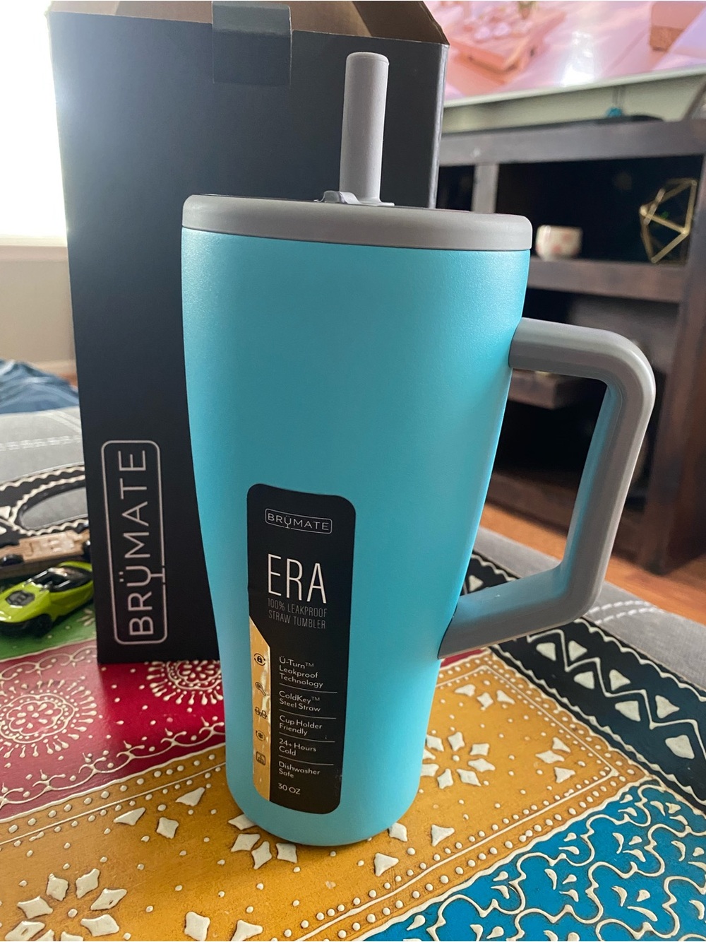 BrüMate ERA Travel Tumbler in Curacao Blue with Moonstone Handle/Lid